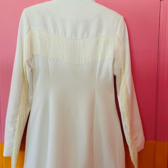 Bershka double-breasted blazer dress with fringe in white - US L - Picture 3 of 7